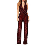 Damen Glamouröser Jumpsuit mit schimmerndem Paillettenbesatz und tiefem V-Ausschnitt WW