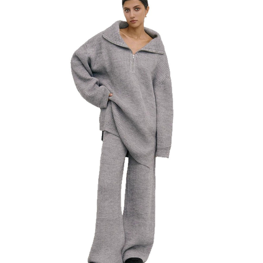 Damen Strickanzug mit hohem Kragen und modernem Reißverschluss WW