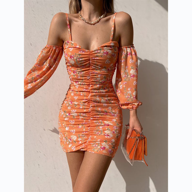 Damen Minikleid mit schulterfreiem Design und voluminösen Ärmeln WW