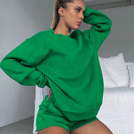 Damen bequemer Fleece-Cropped-Sweatshirt und Shorts-Mix WW