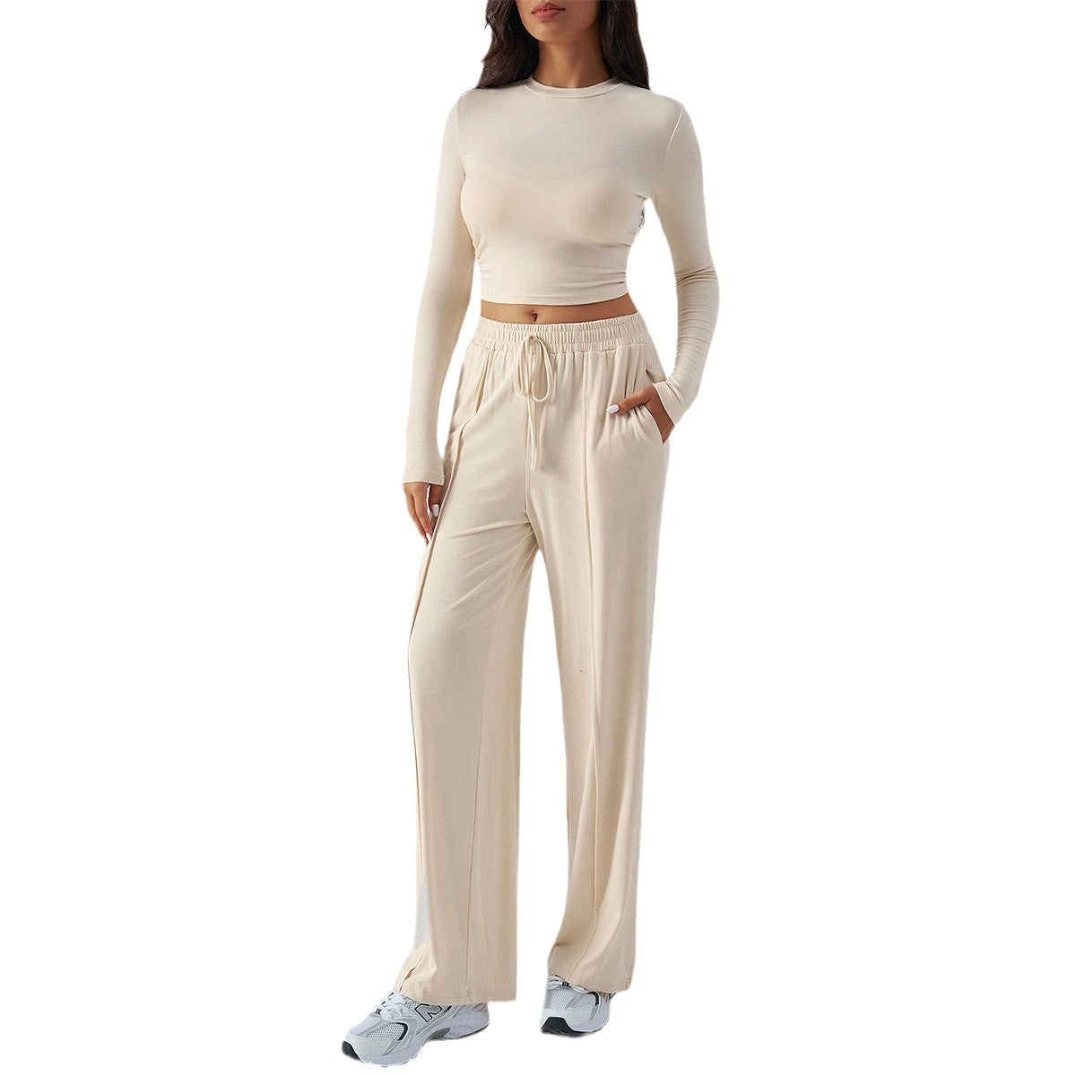 Damen lässiges Zweiteiler-Set mit weitem Oberteil und elastischen Hosen WW