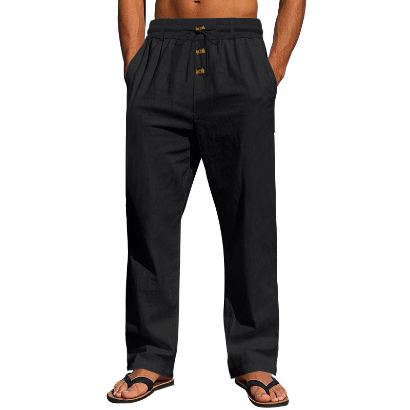 Herren Bequeme Leinenhose mit elastischem Bund und Knopfdetails W&W Mode