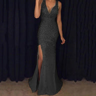 WW | Schlitz Goldfolie Lange Abendkleid
