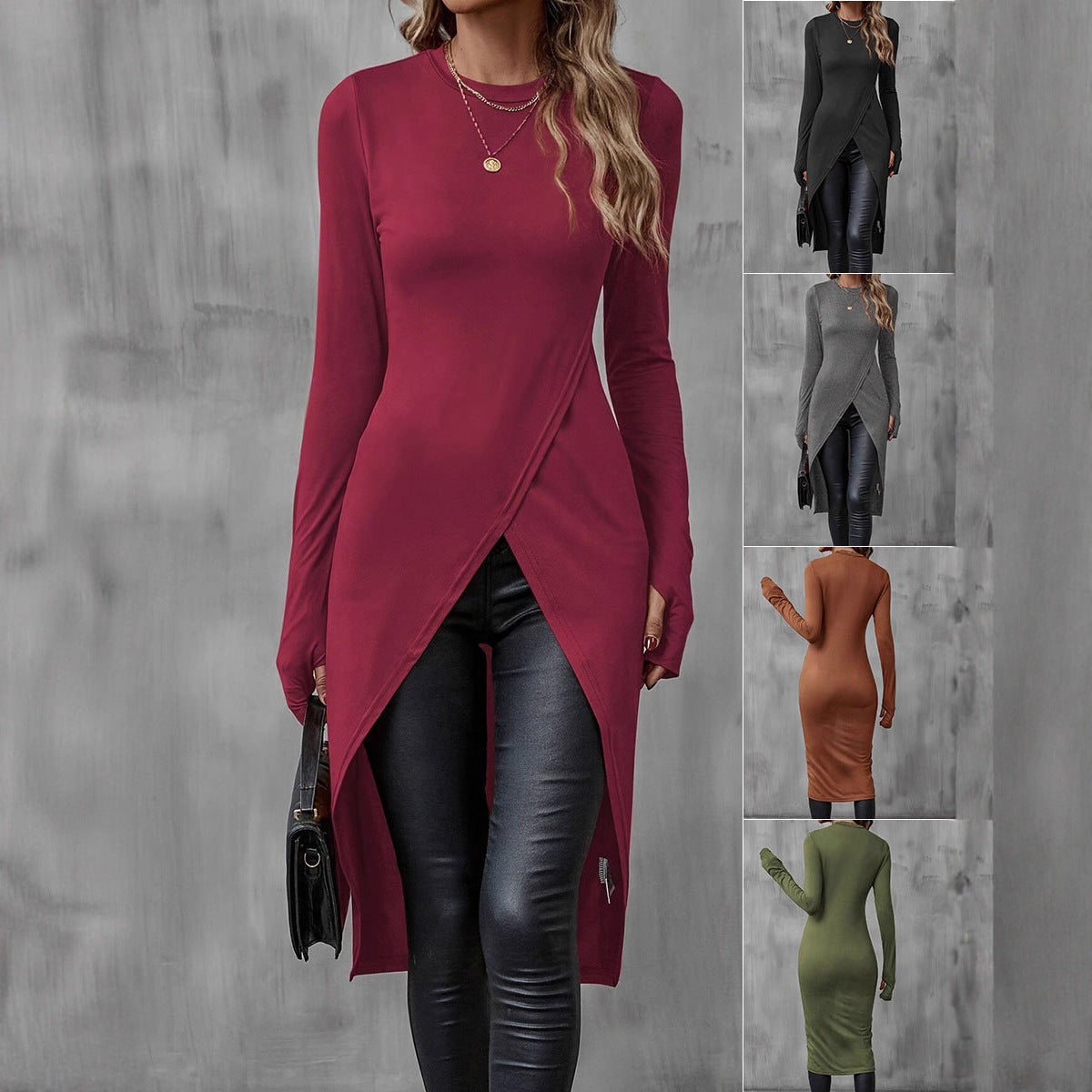 Damen asymmetrisches Longshirt mit eleganter Wickeloptik WW