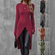 Damen asymmetrisches Longshirt mit eleganter Wickeloptik WW