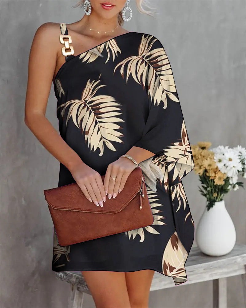 Damen asymmetrisches Minikleid mit dekorativem Schulterdetail und elegantem Design WW