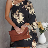 Damen asymmetrisches Minikleid mit dekorativem Schulterdetail und elegantem Design WW