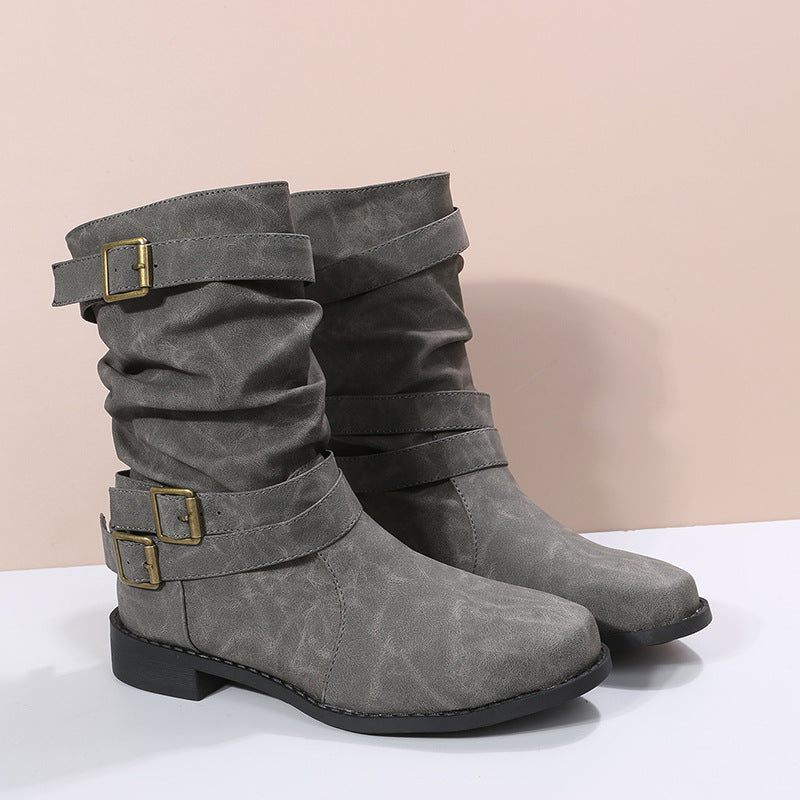 Damen Robuste Stiefel mit modischen Schnallen und lässigem Design WW