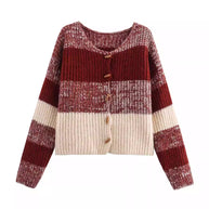 Damen Strickjacke mit elastischem Rippdesign und Holzknöpfen WW