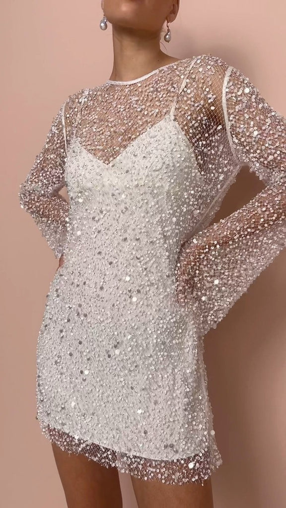 Damen Funkelndes Minikleid mit transparentem Überwurf und glitzernden Details WW