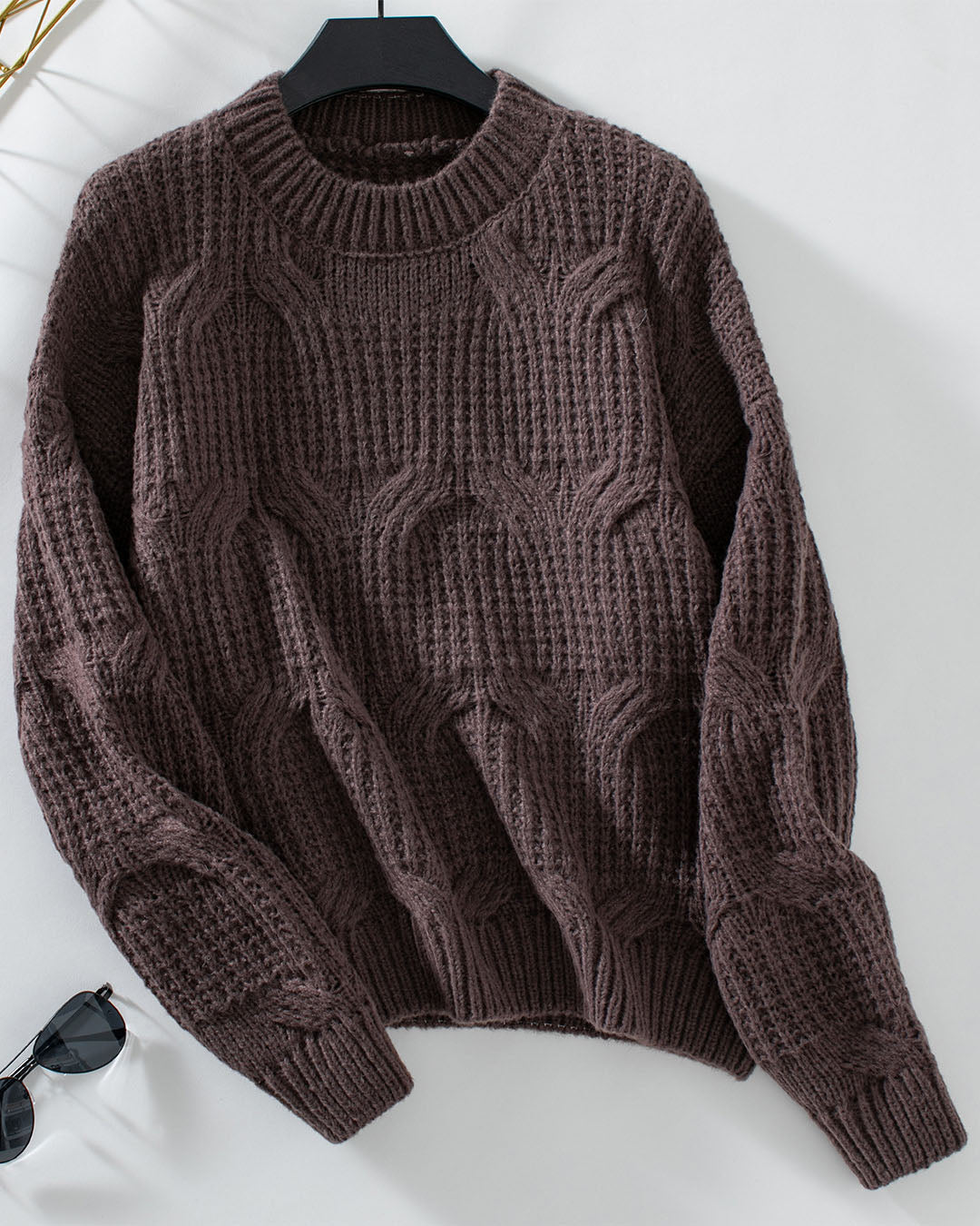 WW uni Farbe Kabelstrickpullover