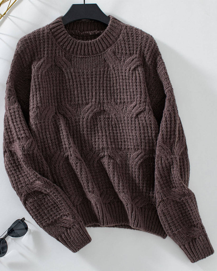WW uni Farbe Kabelstrickpullover