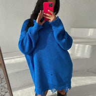 WW Ripped O Neck Oversized Sweater Kleid