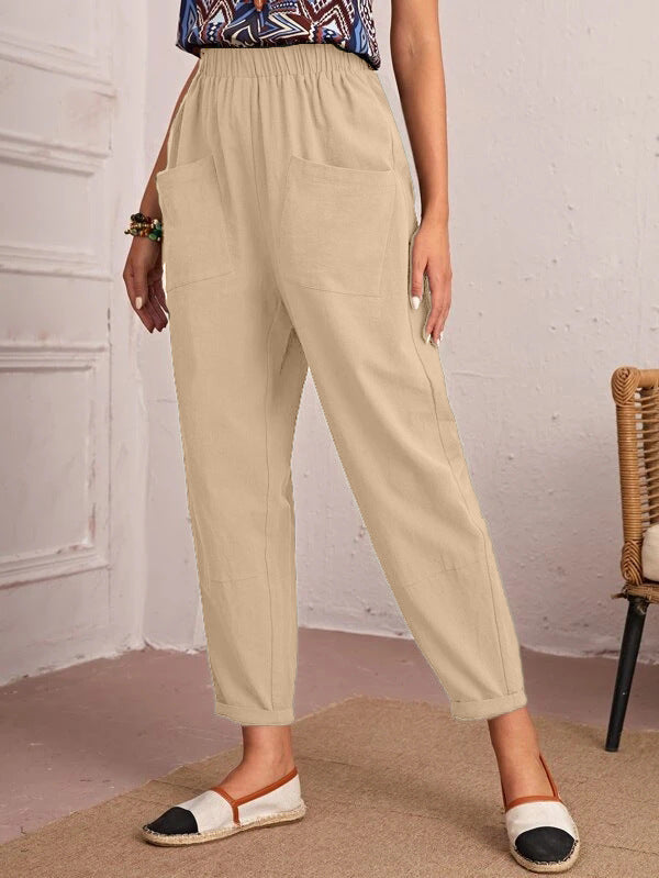 Damen bequeme Freizeithose mit elastischem Bund und großen Taschen WW