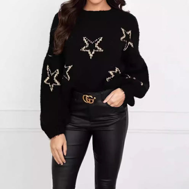 Damen Strickpullover mit Sternen-Design und weit ausgestellten Ärmeln WW