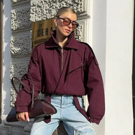 Damen sportliche Übergangsjacke mit modischem Kragen und elastischem Bund WW