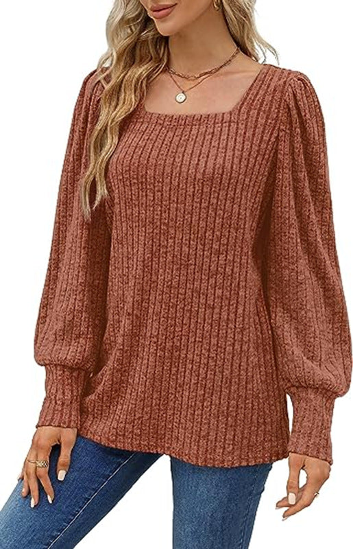 Damen Pullover mit geripptem Design und Ballonärmeln WW