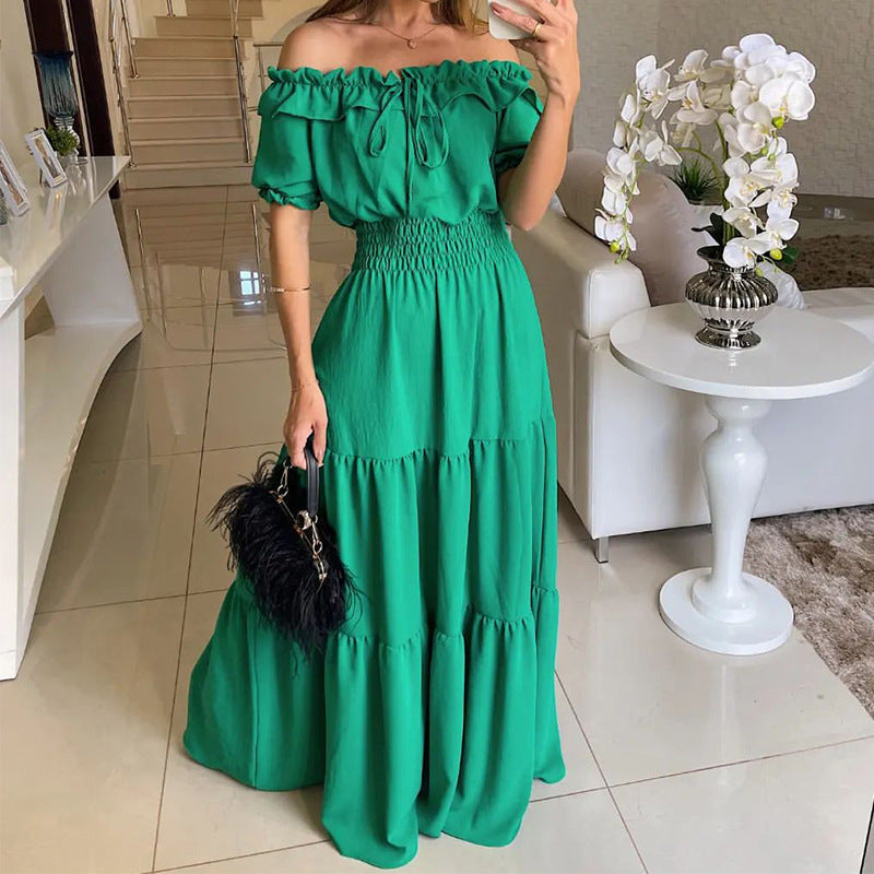 Damen Maxikleid mit Off-Shoulder Design und Volant-Ärmeln W&W Mode