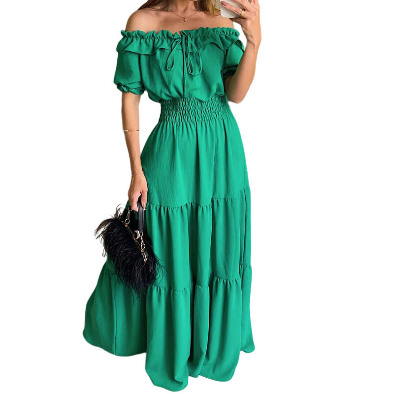 Damen Maxikleid mit Off-Shoulder Design und Volant-Ärmeln W&W Mode