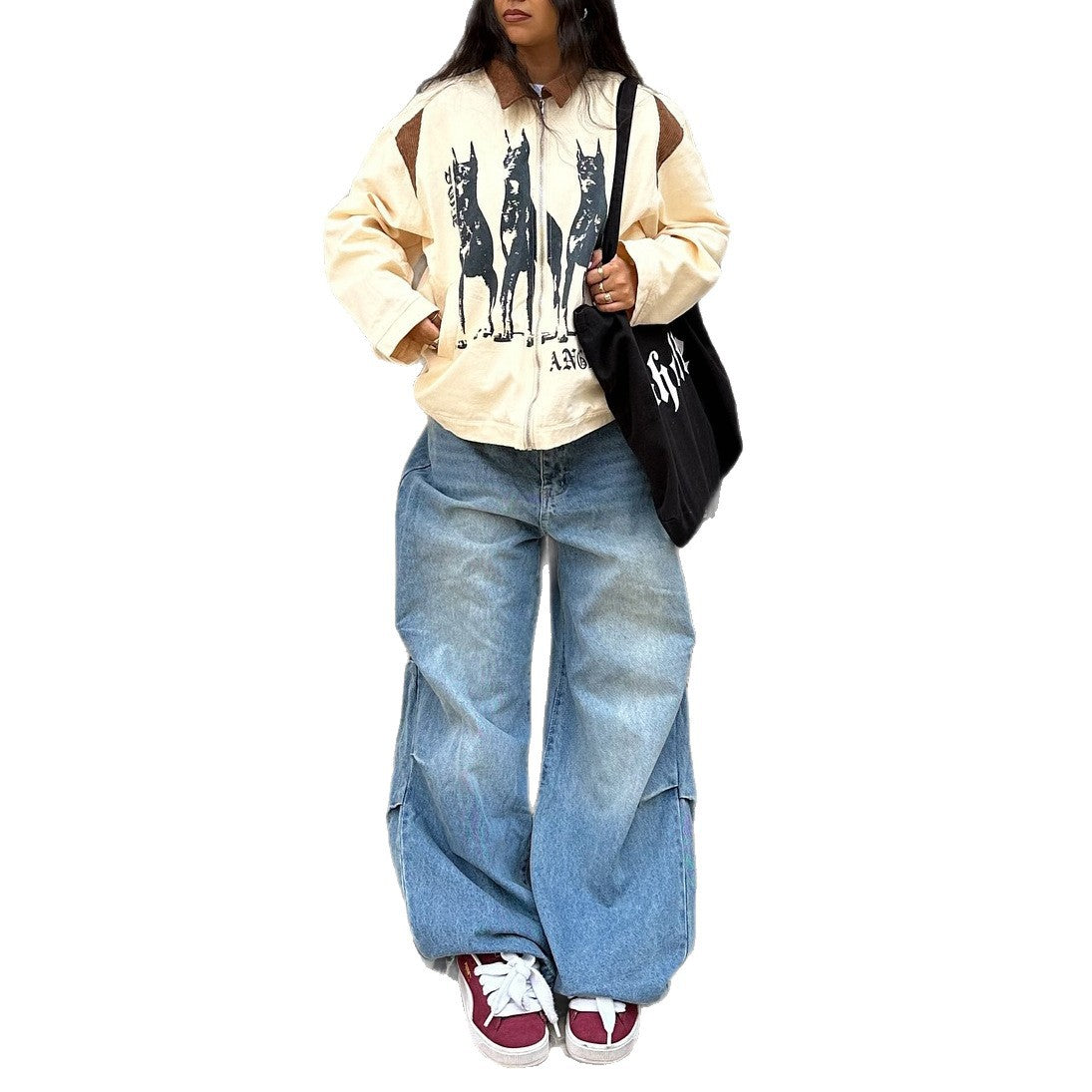 Damen Streetwear-Jacke mit einzigartigem Hunde-Print und lässigen Schnitten WW