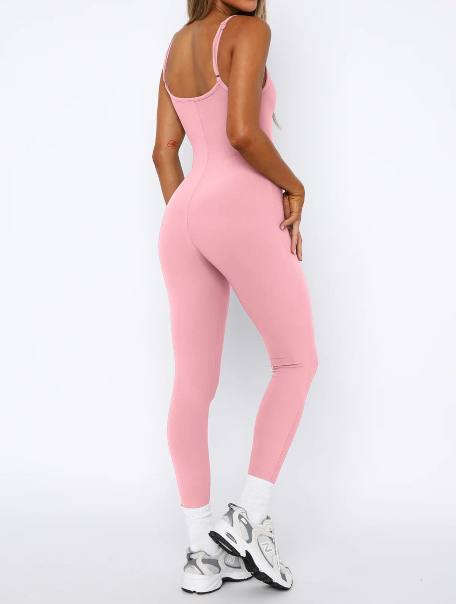 Damen Sportlicher Langoverall mit verstellbaren Trägern und figurbetonendem Schnitt WW