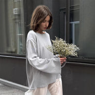 Damen Relaxed Fit Pullover mit tiefem Rundhalsausschnitt und weiten Ärmeln WW