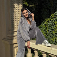Damen Sportliches Velvet Loungewear-Set mit Hoodiefunktion WW