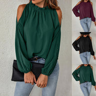Damen schickes Oberteil mit schulterfreien Einsätzen und eleganten Rüschendetails WW