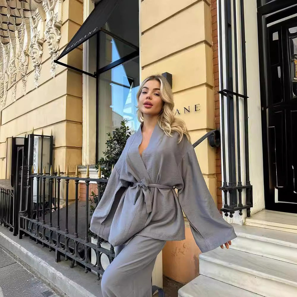 Damen Set aus leichtem Blazer und weiter Hose im floralem Design WW