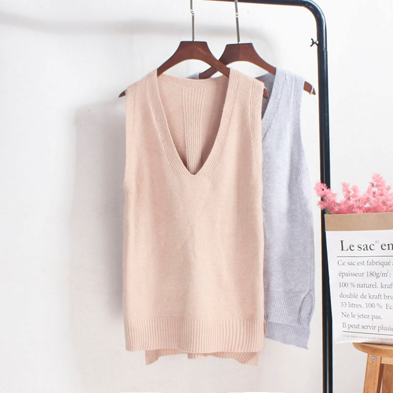 Damen Ärmelloses Stricktop mit V-Ausschnitt und Feinstrickstruktur WW