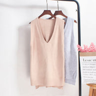 Damen Ärmelloses Stricktop mit V-Ausschnitt und Feinstrickstruktur WW
