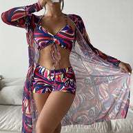 Damen Bikiniset mit schönem Bindeband und floralem Kimono WW