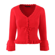 Damen Strickjacke mit Rüschendetails und tailliertem Schnitt WW