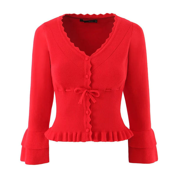 Damen Strickjacke mit Rüschendetails und tailliertem Schnitt WW