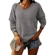 Damen Strickpullover mit V-Ausschnitt und lässiger Passform WW