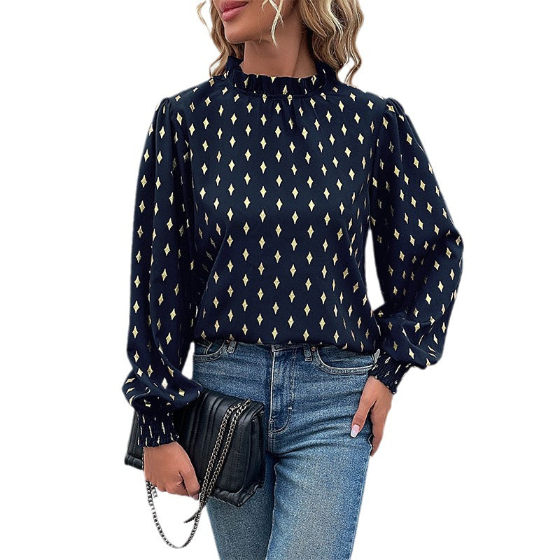 Damen Bluse mit elegantem Kragen und modischem Muster WW
