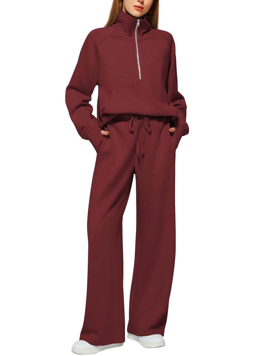 Damen Sportliches Zweiteiler Ensemble mit hochgeschlossenem Oberteil und weit geschnittenen Hosen WW