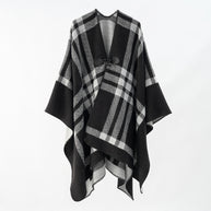 Damen Luxuriöser Geometrischer Poncho aus weichem Material mit dezenter Knopfverzierung WW