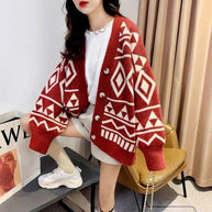 Damen Strickjacke mit geometrischem Muster WW