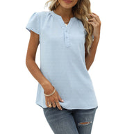 WW | Jacquard Chiffon Locker V-Ausschnitt Kurzarm Top