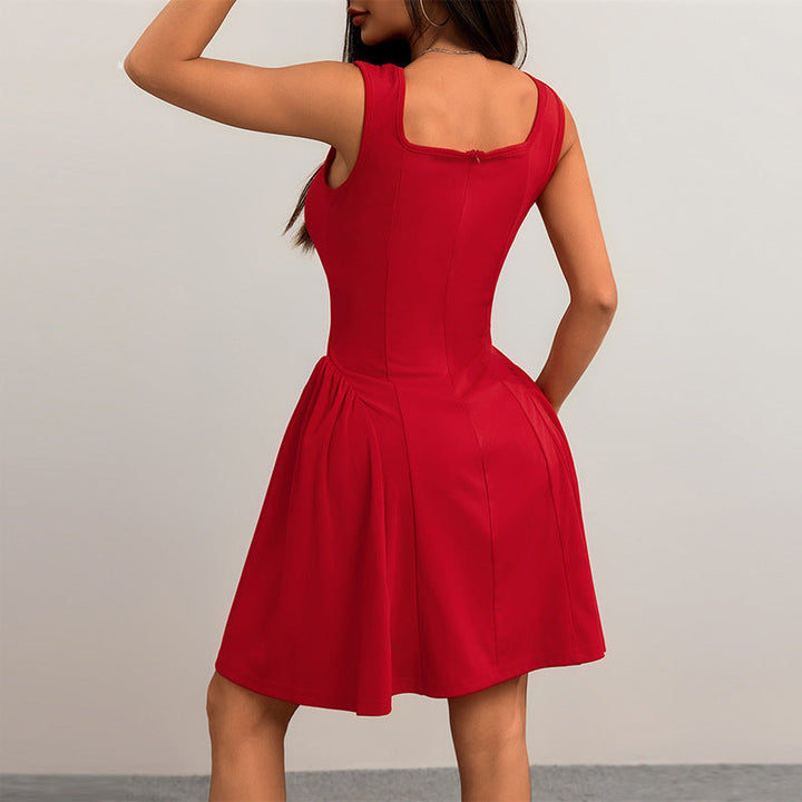 Damen A-Linien Kleid mit quadratischem Ausschnitt und gefüttertem Rock W&W Mode