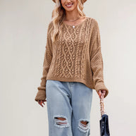 Damen Strickpullover mit strukturiertem Zopfmuster WW