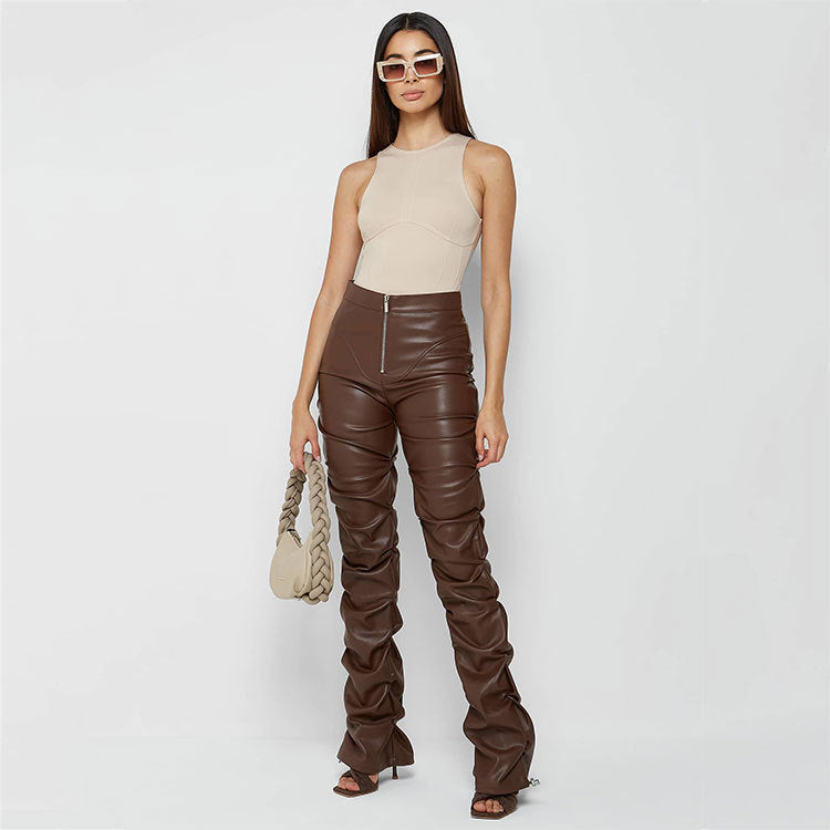 Damen Hochtaillierte Kunstlederhose mit detailverliebt gestalteten Nähten WW