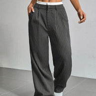 Damen Elegante Weite Hose mit Nadelstreifen und hohem Bund WW