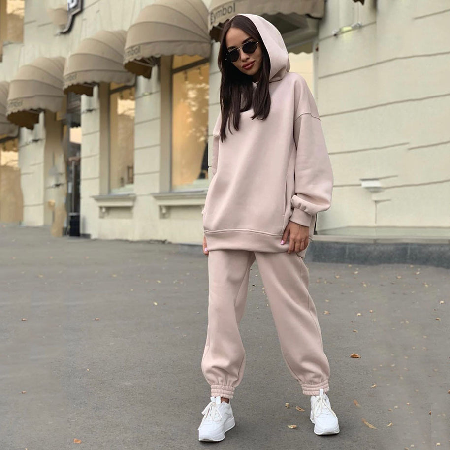 Damen Sportliches Hoodie- und Jogginghosen-Set im lässigen Design mit Kapuze WW