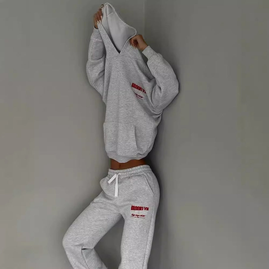 Damen lässiger Fleece-Hoodie und Jogginghose Set mit praktischem Kordelzug und hochwertiger Baumwollmischung WW