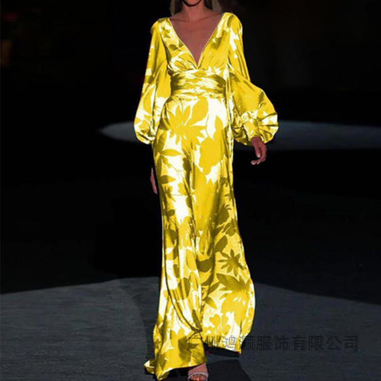 Damen Maxikleid mit schimmerndem floralem Design und elegantem V-Ausschnitt W&W Mode