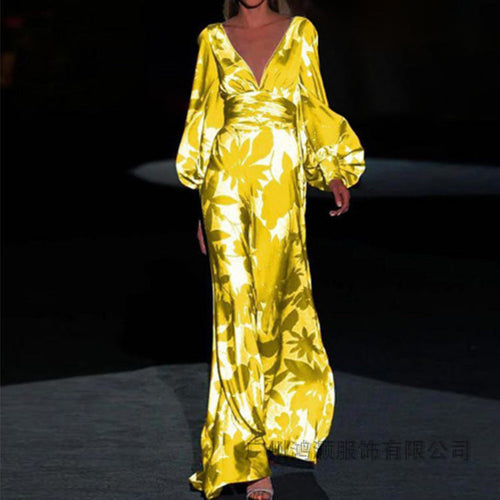 Damen Maxikleid mit schimmerndem floralem Design und elegantem V-Ausschnitt W&W Mode