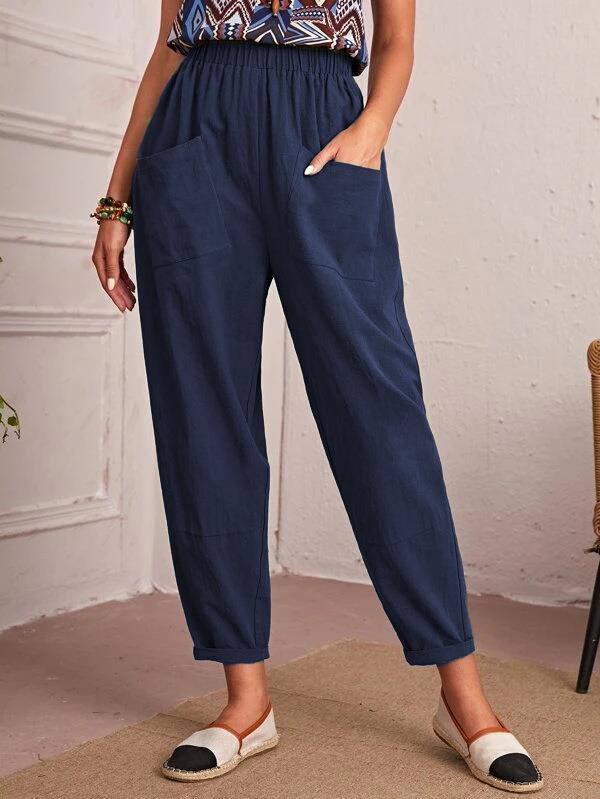 Damen Bequeme Chino-Hose mit elastischem Bund und praktischen Taschen WW