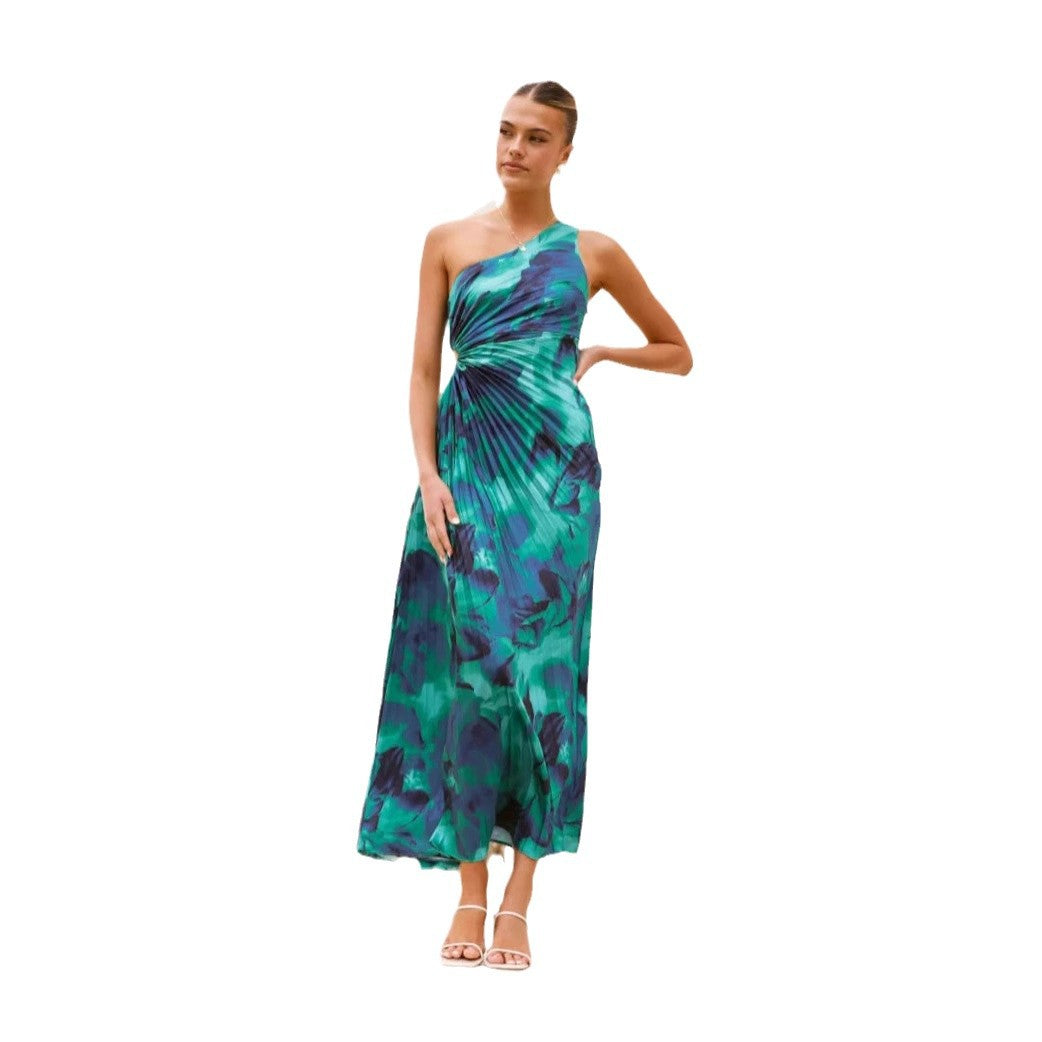 Damen Maxikleid mit asymmetrischem Schnitt und eleganten Falten WW